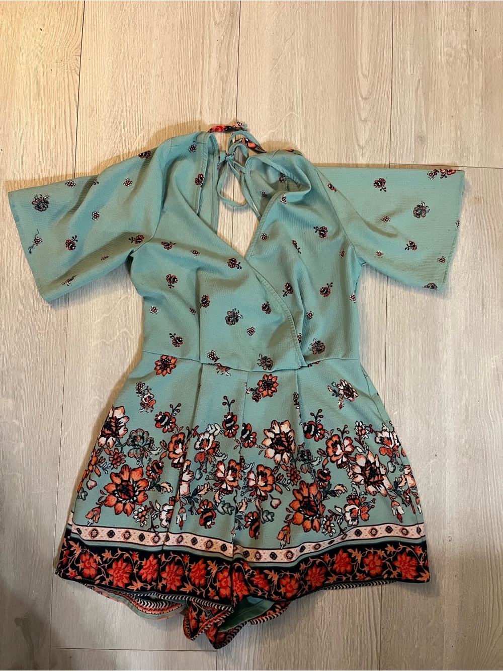 Trixxi Mint Green Floral Tie-Back Romper
